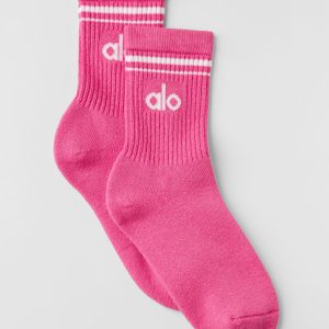 Unisex Half-Crew Throwback Sock - Paradise Pink/White