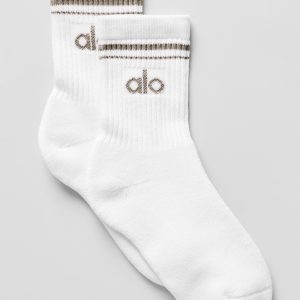 Unisex Half-Crew Throwback Sock - White/Light Cocoa