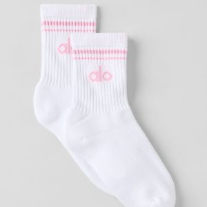 Unisex Half-Crew Throwback Sock - White/Pink Marshmallow