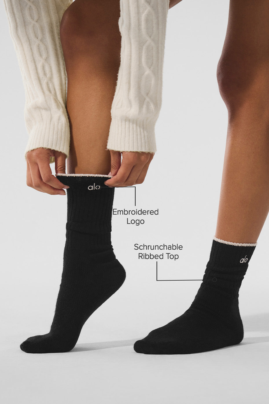 Unisex Wool Cashmere Light Frosted Sock - Black/Ivory - Image 2