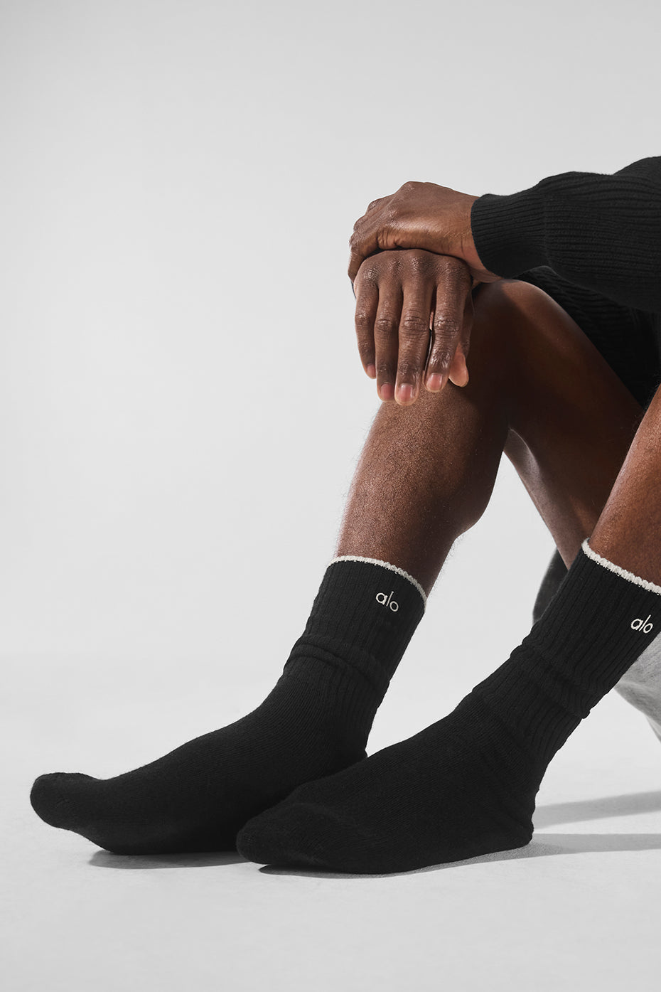 Unisex Wool Cashmere Light Frosted Sock - Black/Ivory - Image 3