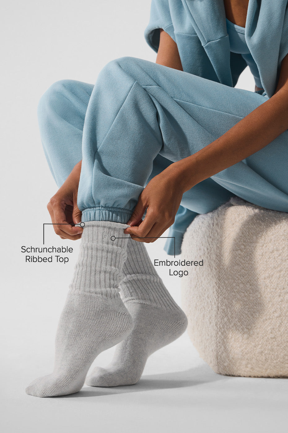 Unisex Wool Cashmere Light Frosted Sock - Light Heather Grey/Ivory - Image 2