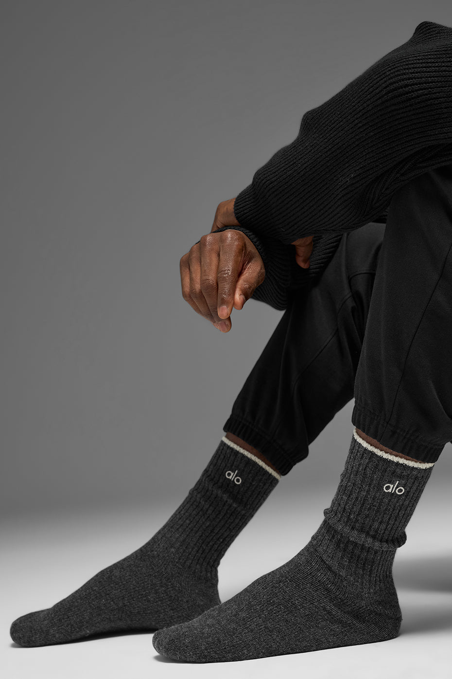 Unisex Wool Cashmere Light Frosted Sock - Dark Slate Grey/Ivory - Image 3