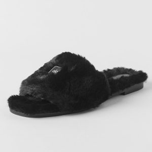 ALO Classico Faux Fur Sandal - Black