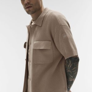 Sports Club Sweater Knit Short Sleeve Button Up - Gravel