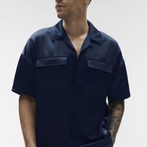 Satin Horizon Short Sleeve Button Up - Navy