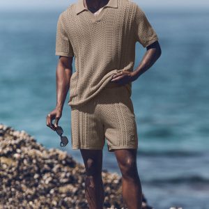 Coastline Knit Short Sleeve Polo - Gravel
