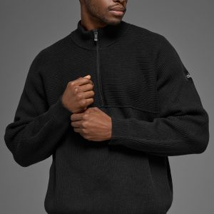 Domain Shift Rib Knit 1/4 Zip Sweater - Black