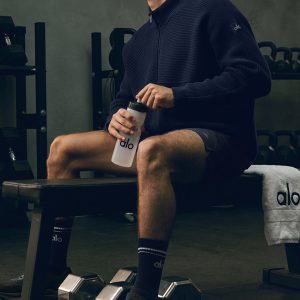 Domain Shift Rib Knit 1/4 Zip Sweater - Navy