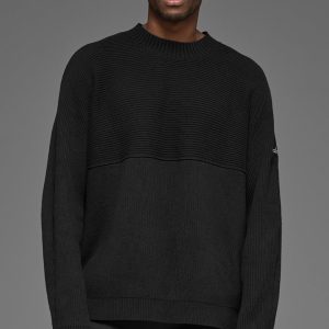 Domain Shift Rib Knit Sweater Crew - Black