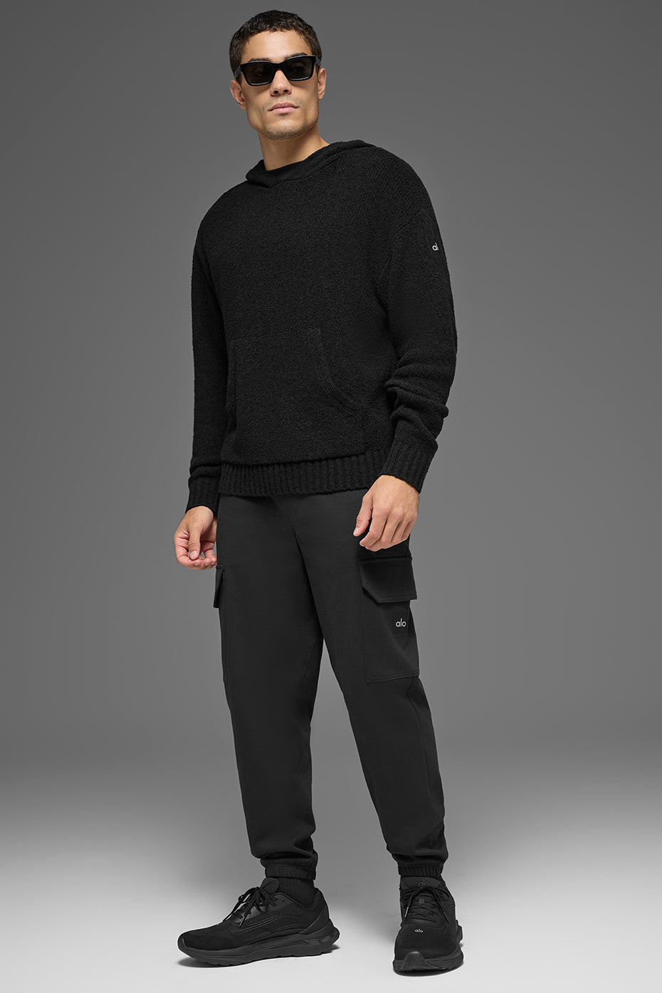 Textured Knit Hoodie - Black - Image 4
