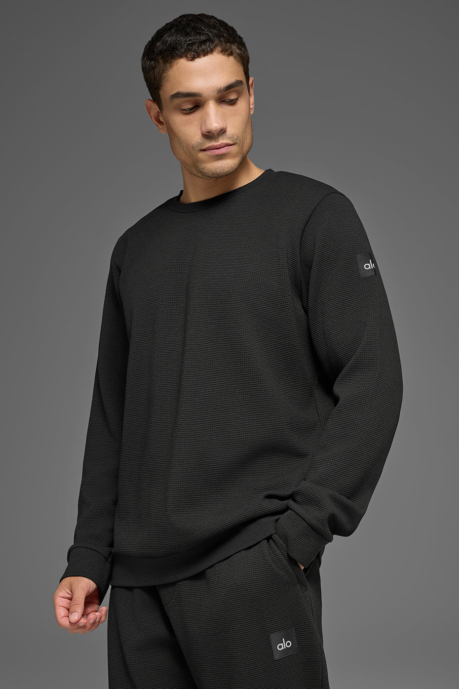 Waffle Lounge Long Sleeve Crew - Black - Image 4