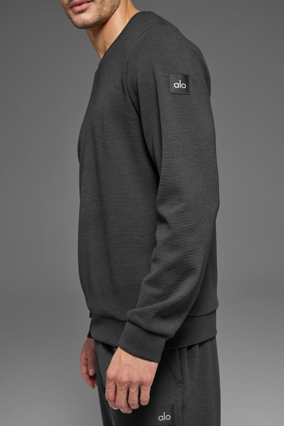 Waffle Lounge Long Sleeve Crew - Anthracite - Image 3