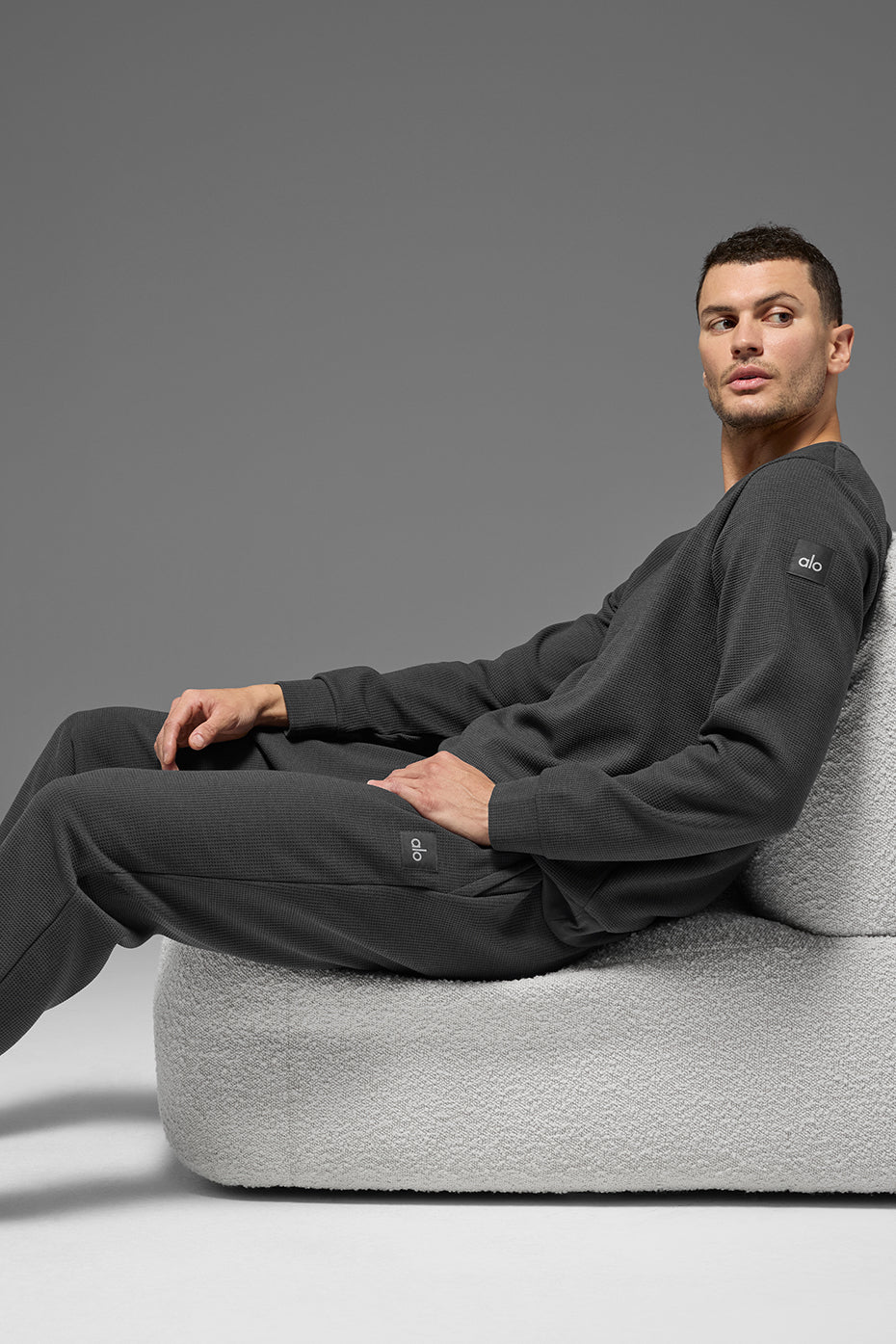 Waffle Lounge Long Sleeve Crew - Anthracite - Image 4