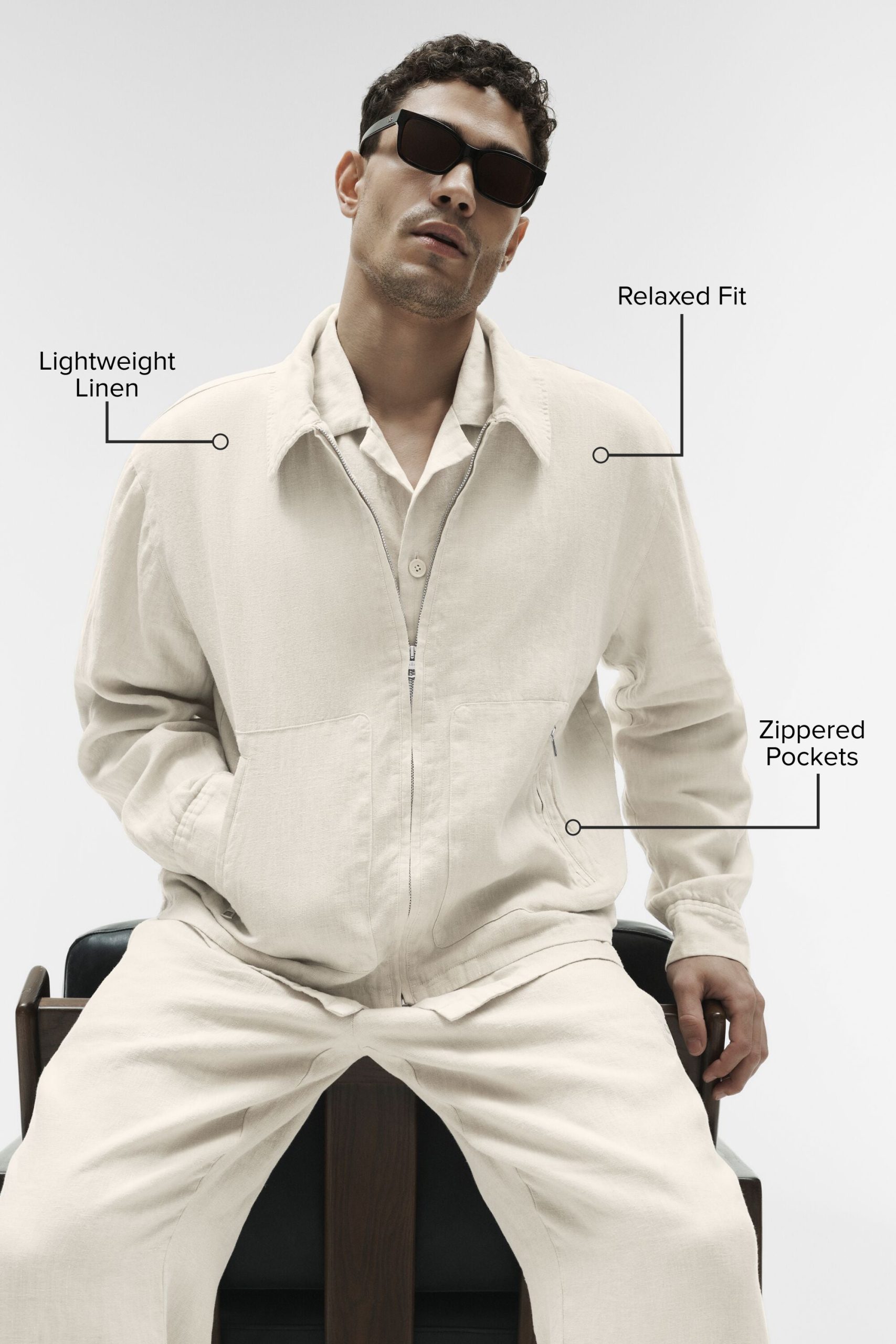 Linen Days Full Zip Jacket - Bone - Image 2