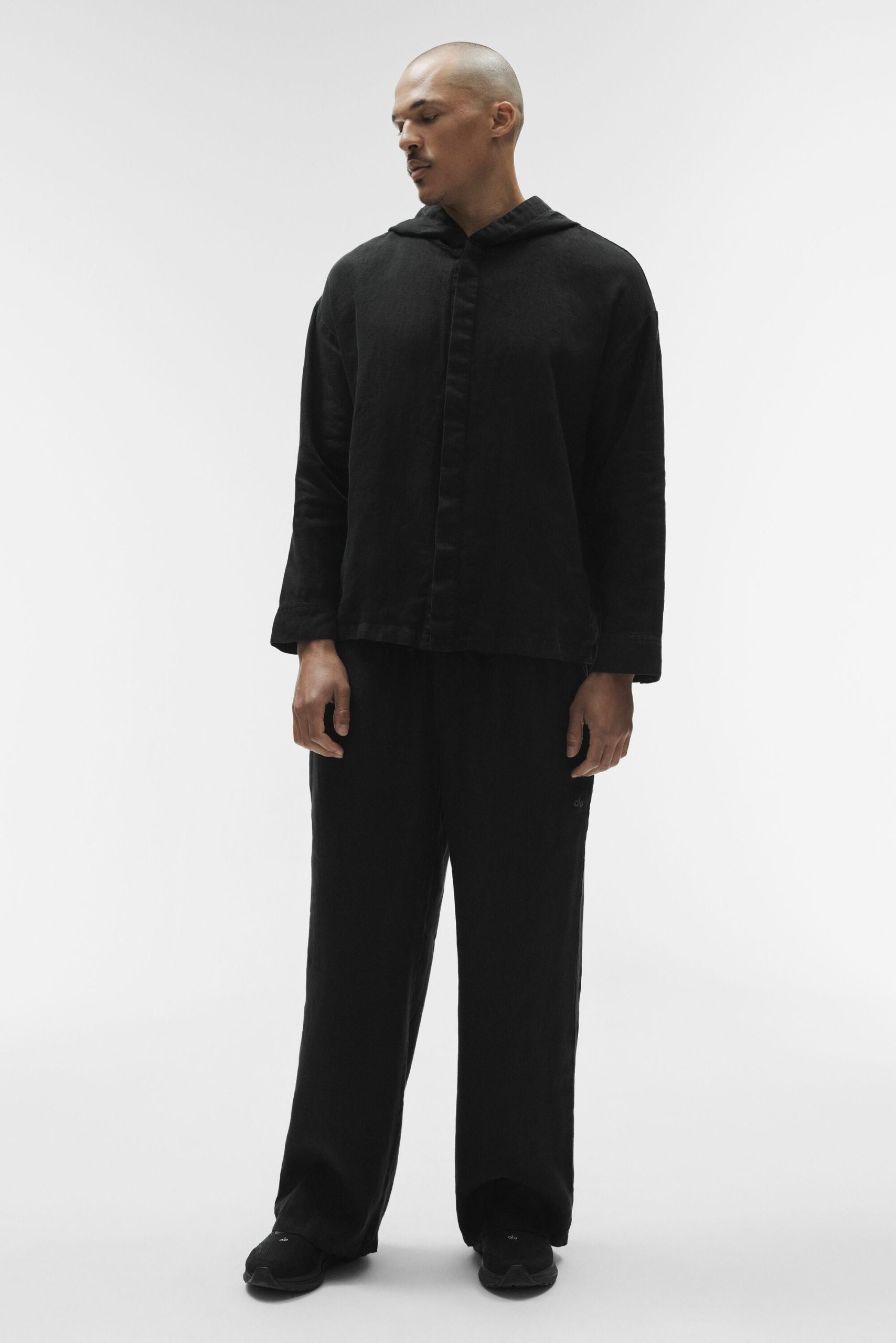 Linen Days Button Up Hoodie - Black - Image 6