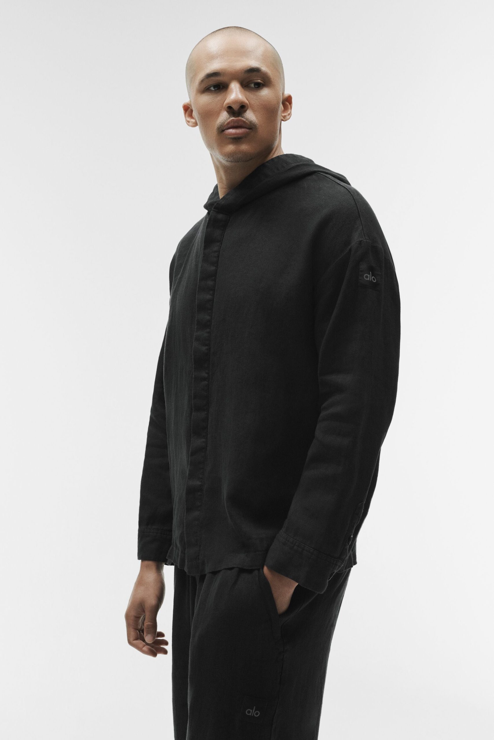 Linen Days Button Up Hoodie - Black - Image 3