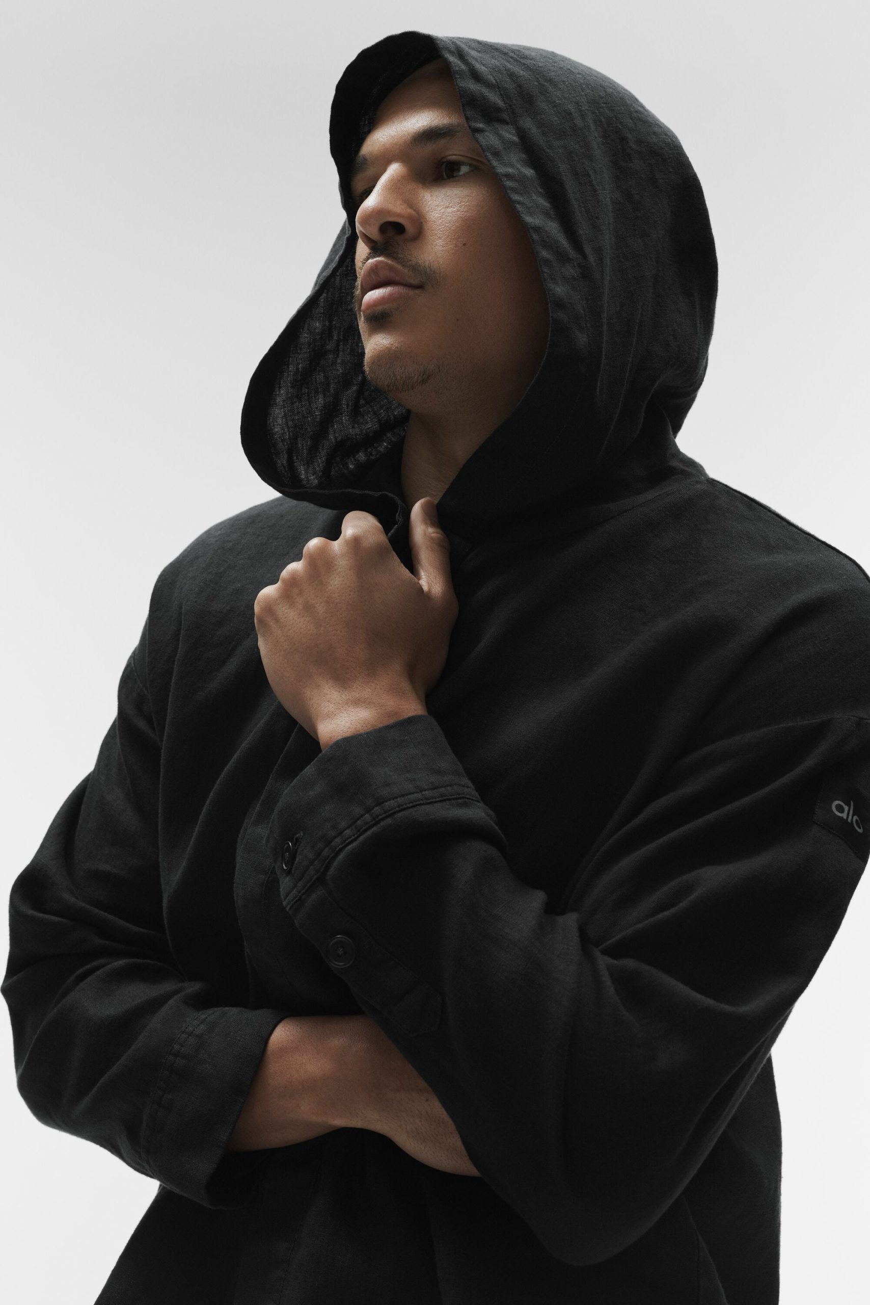Linen Days Button Up Hoodie - Black - Image 5