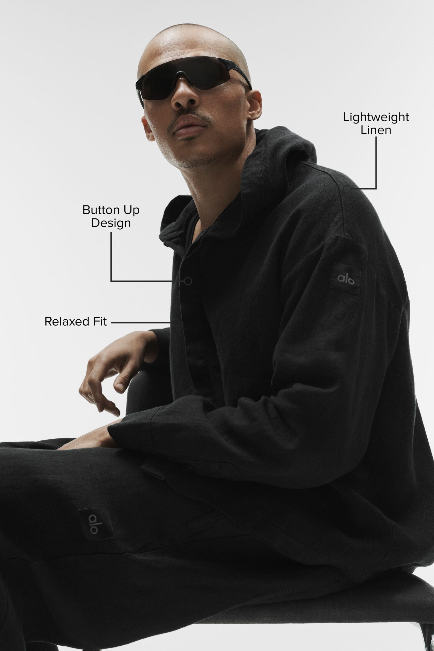 Linen Days Button Up Hoodie - Black - Image 2
