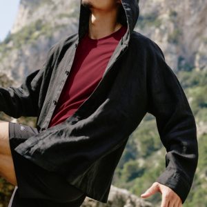 Linen Days Button Up Hoodie - Black