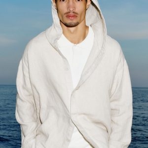 Linen Days Button Up Hoodie - Bone