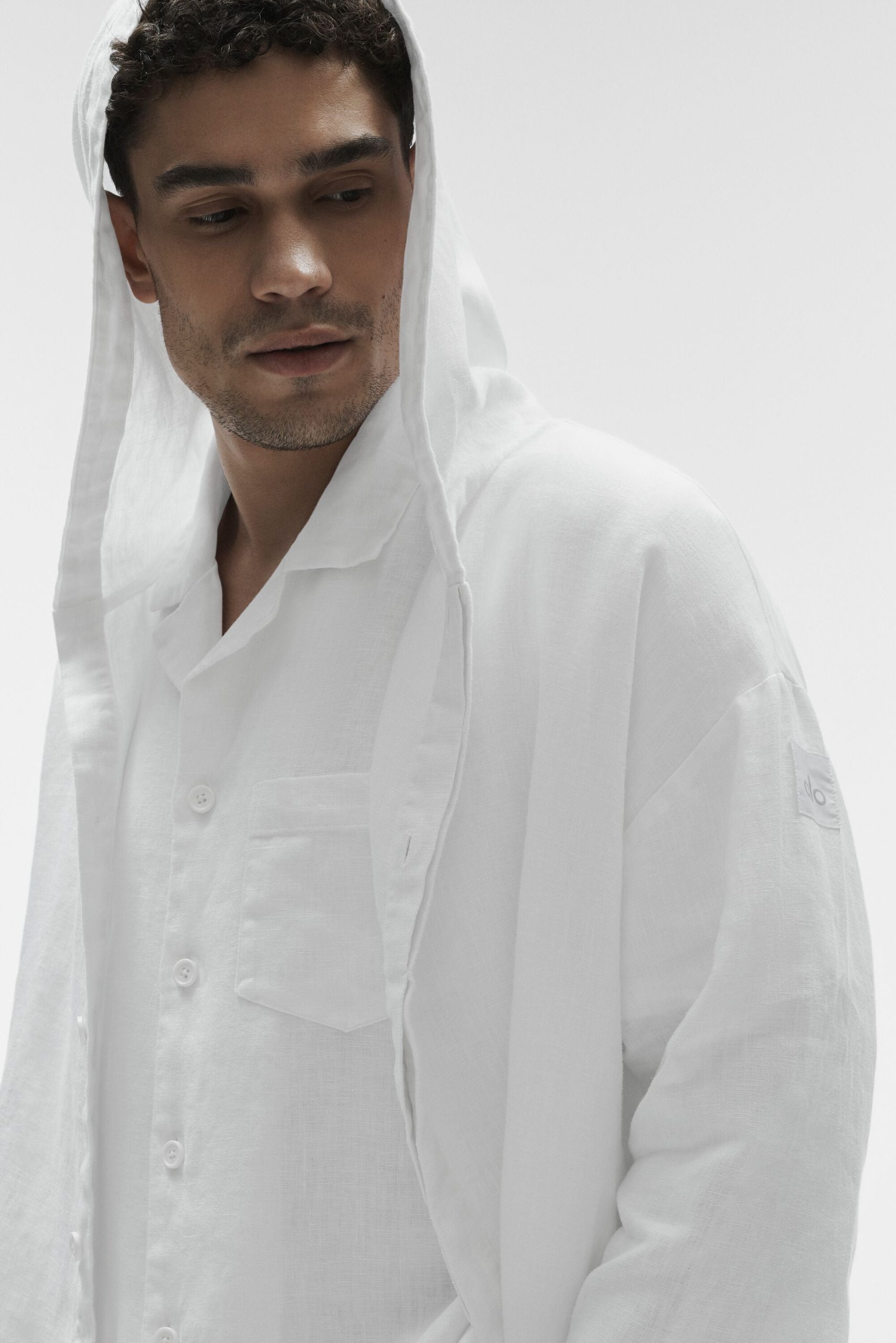 Linen Days Button Up Hoodie - White - Image 3