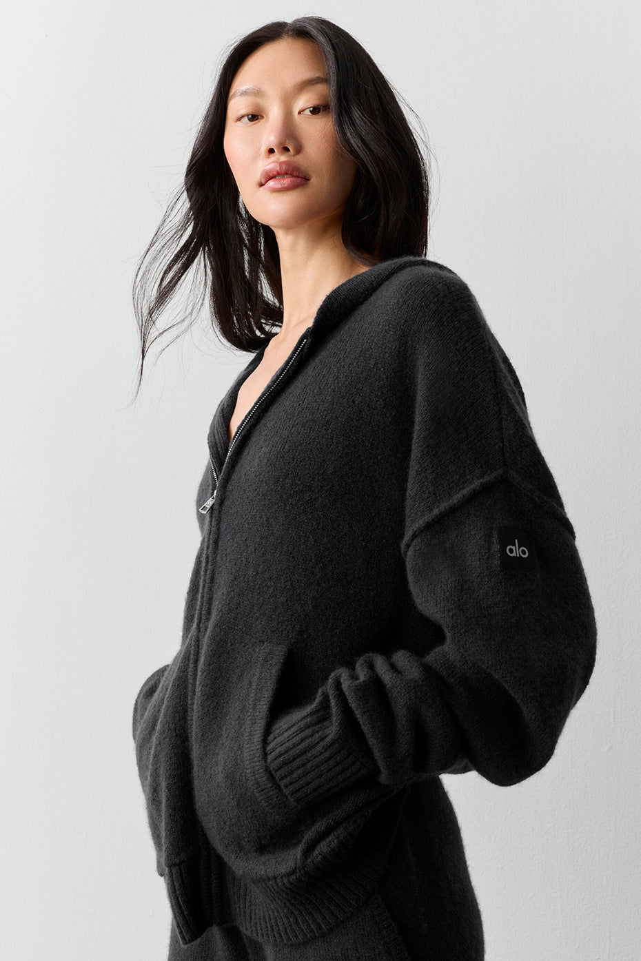 Wool Cashmere New Class Full Zip Hoodie - Black - Image 2