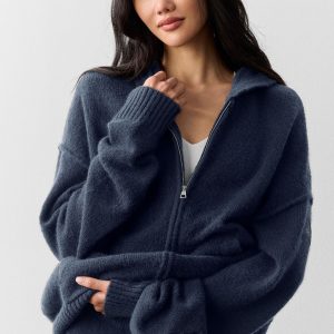 Wool Cashmere New Class Full Zip Hoodie - Navy
