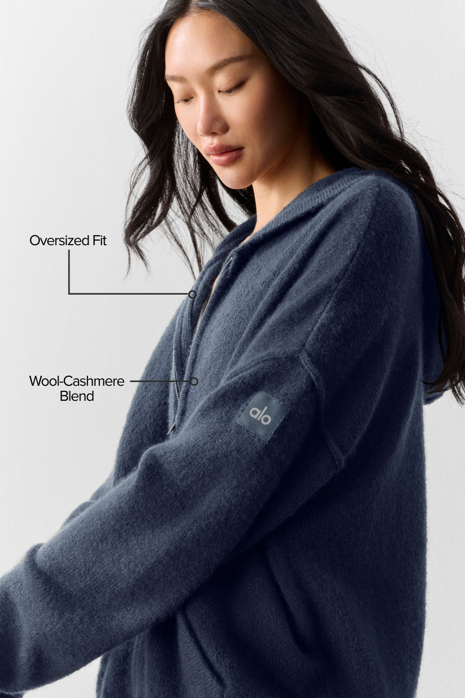 Wool Cashmere New Class Full Zip Hoodie - Navy - Image 2