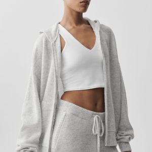 Wool Cashmere New Class Full Zip Hoodie - White Heather