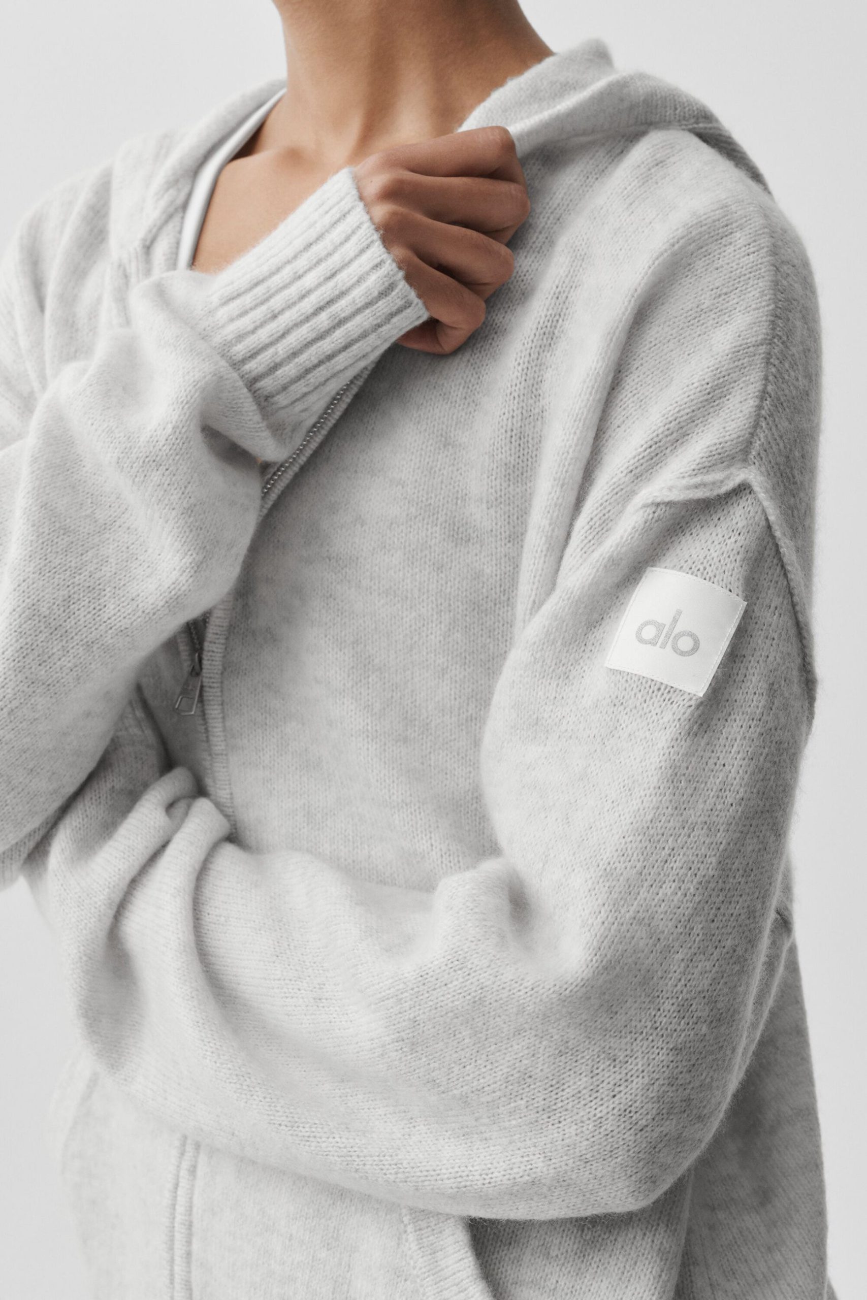 Wool Cashmere New Class Full Zip Hoodie - White Heather - Image 2