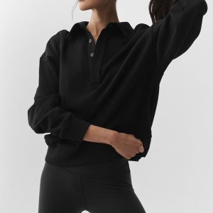 Take It Easy Long Sleeve Henley Pullover - Black