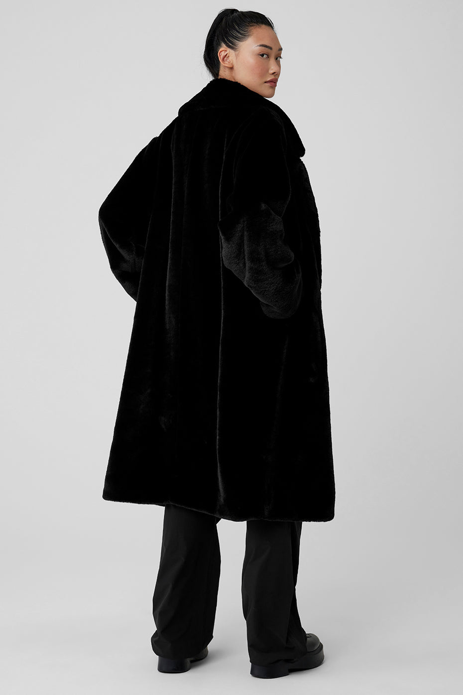 Oversized Faux Fur Trench - Black - Image 2