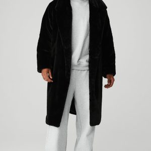 Oversized Faux Fur Trench - Black