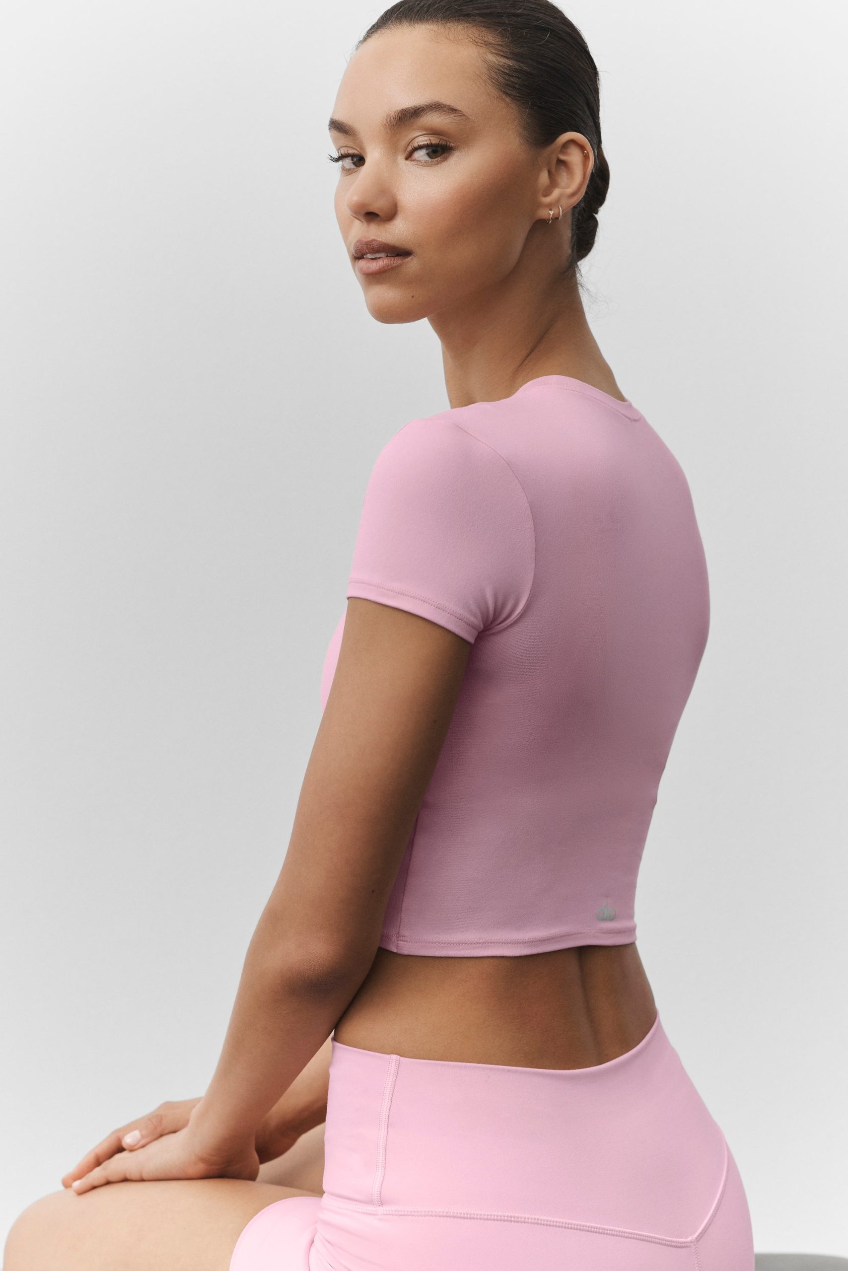 Alosoft Crop Finesse Short Sleeve - Pink Marshmallow - Image 4