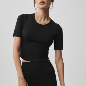 ALO Softsculpt Precision Half Sleeve Tee - Black