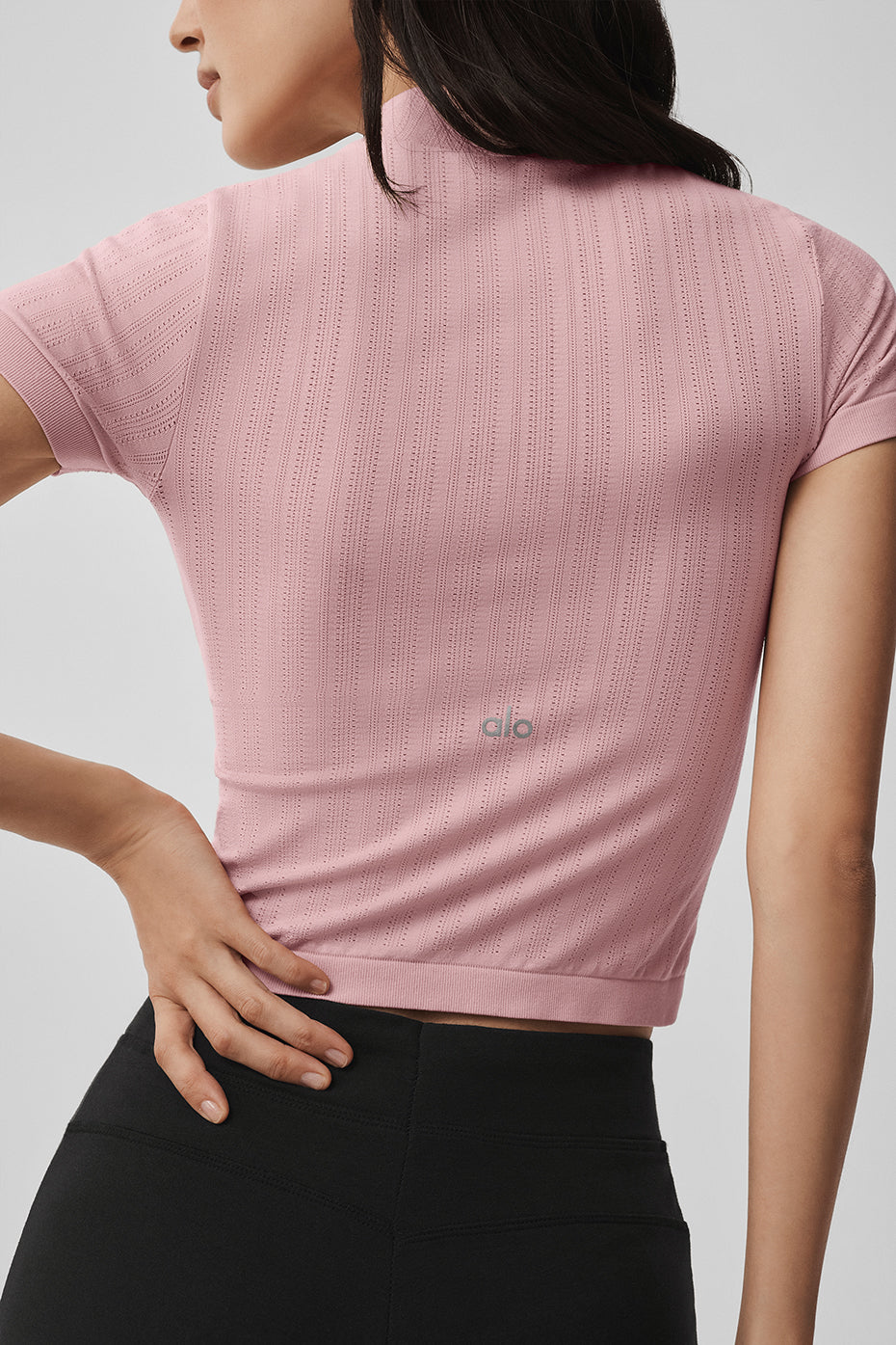 Seamless Pointelle Mock Neck Short Sleeve - Vintage Pink - Image 5
