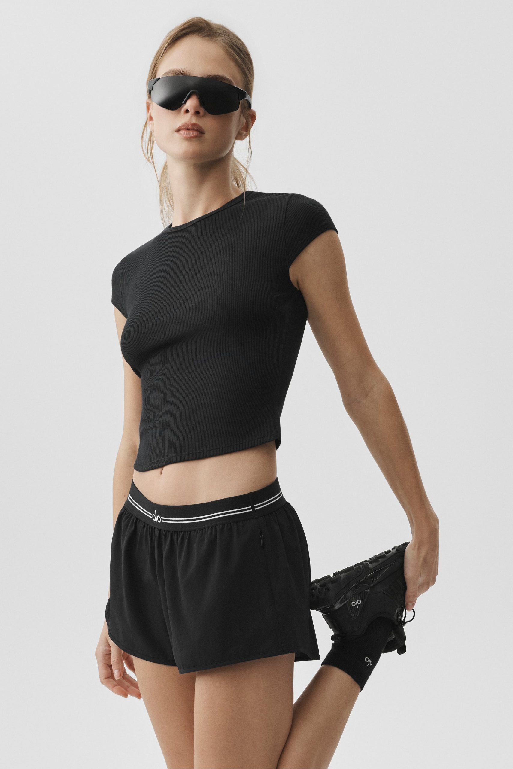 Ribbed Modal Cap Sleeve Top - Black - Image 3