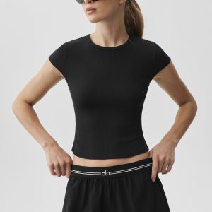 Ribbed Modal Cap Sleeve Top - Black