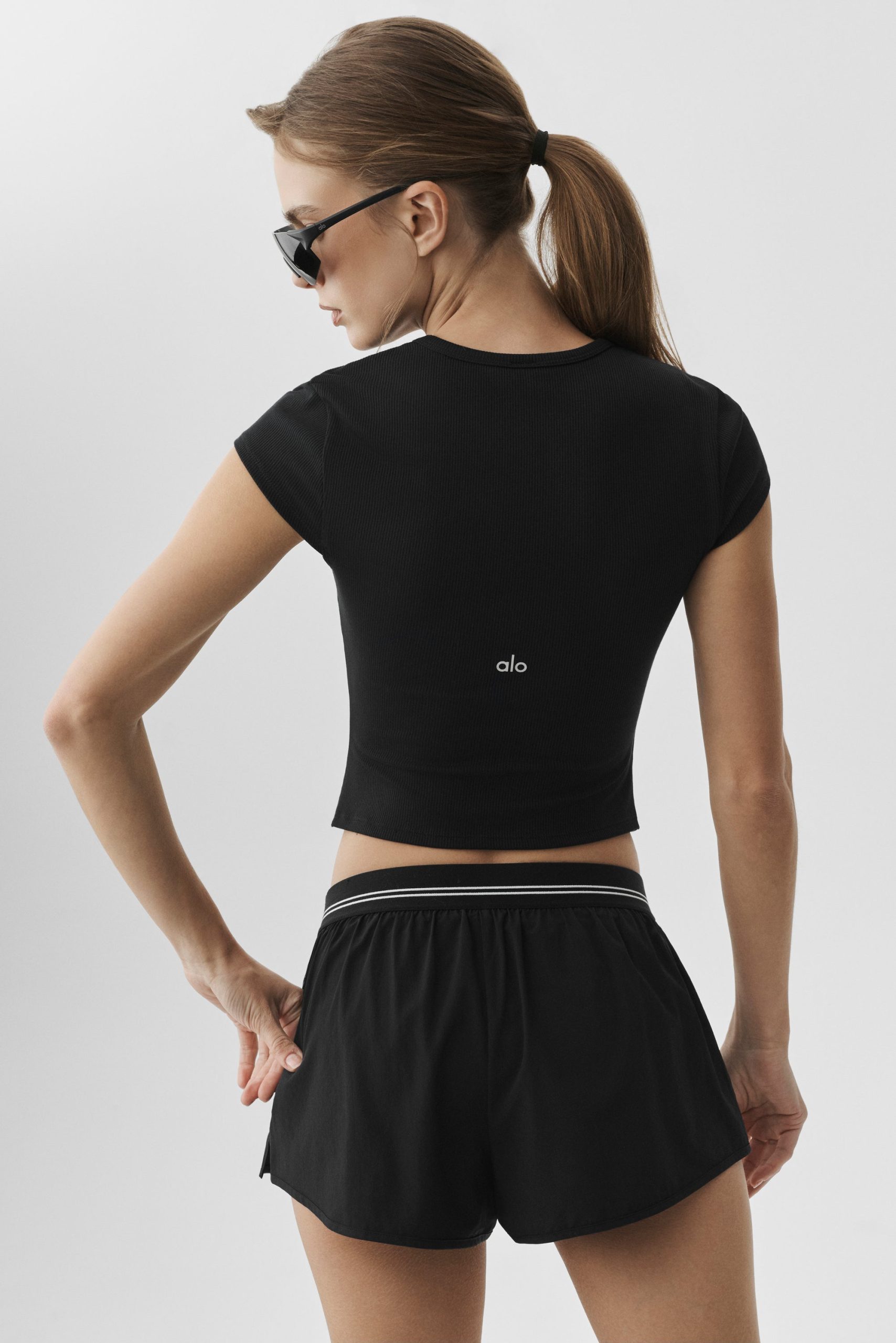 Ribbed Modal Cap Sleeve Top - Black - Image 2