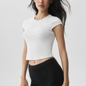 Ribbed Modal Cap Sleeve Top - White
