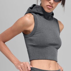 Seamless Two Tone Rib Hooded Vest - Dark Misty Grey Heather