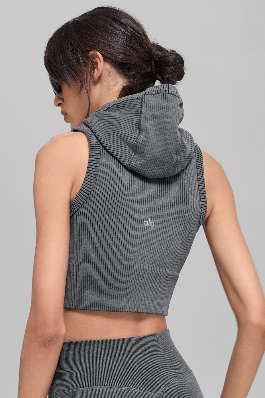 Seamless Two Tone Rib Hooded Vest - Dark Misty Grey Heather - Image 3