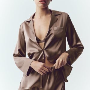 Silk Luminous Button Up - Alpine Cocoa