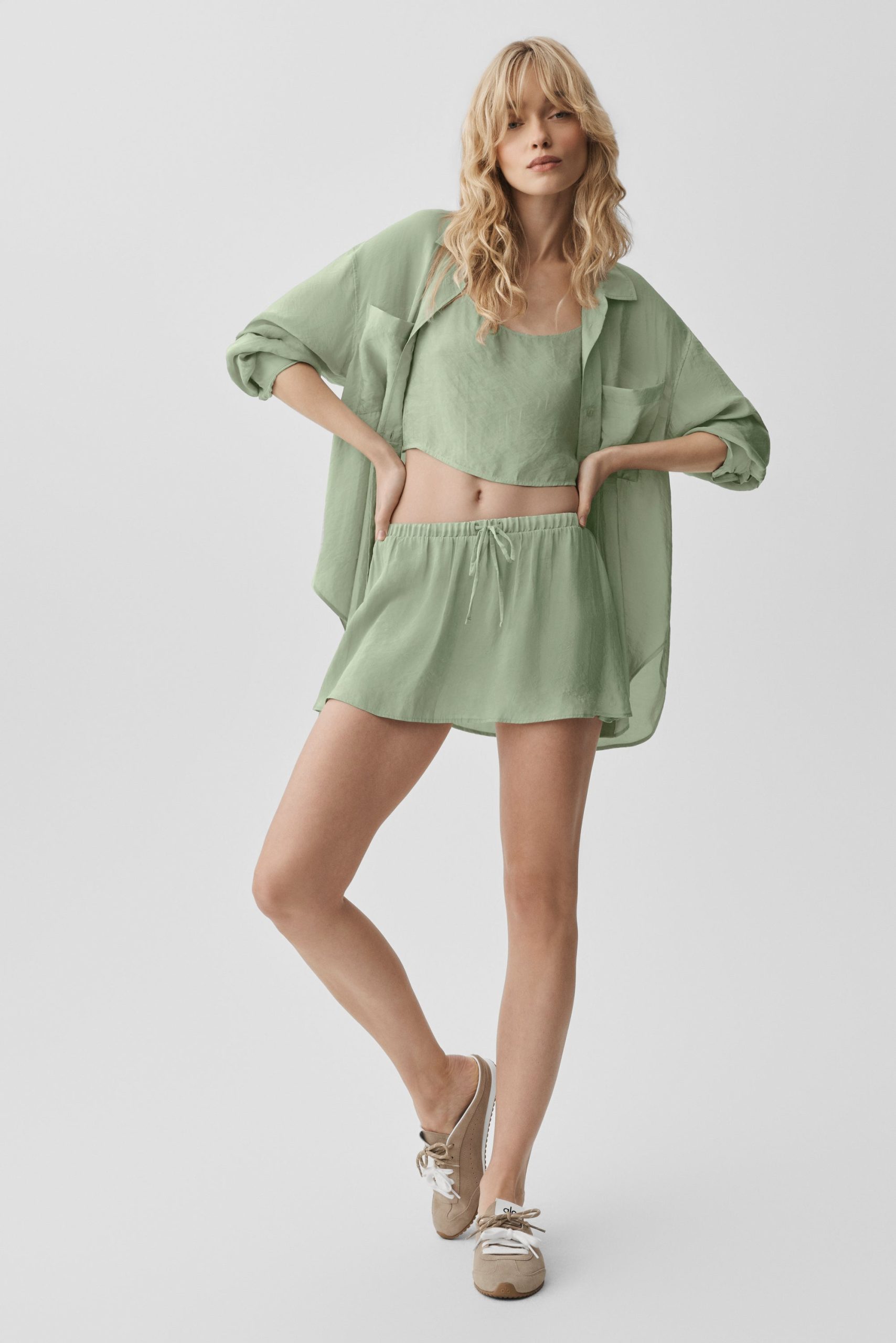 Semi-Sheer Golden Hour Button Down Long Sleeve - Dune Grass - Image 7
