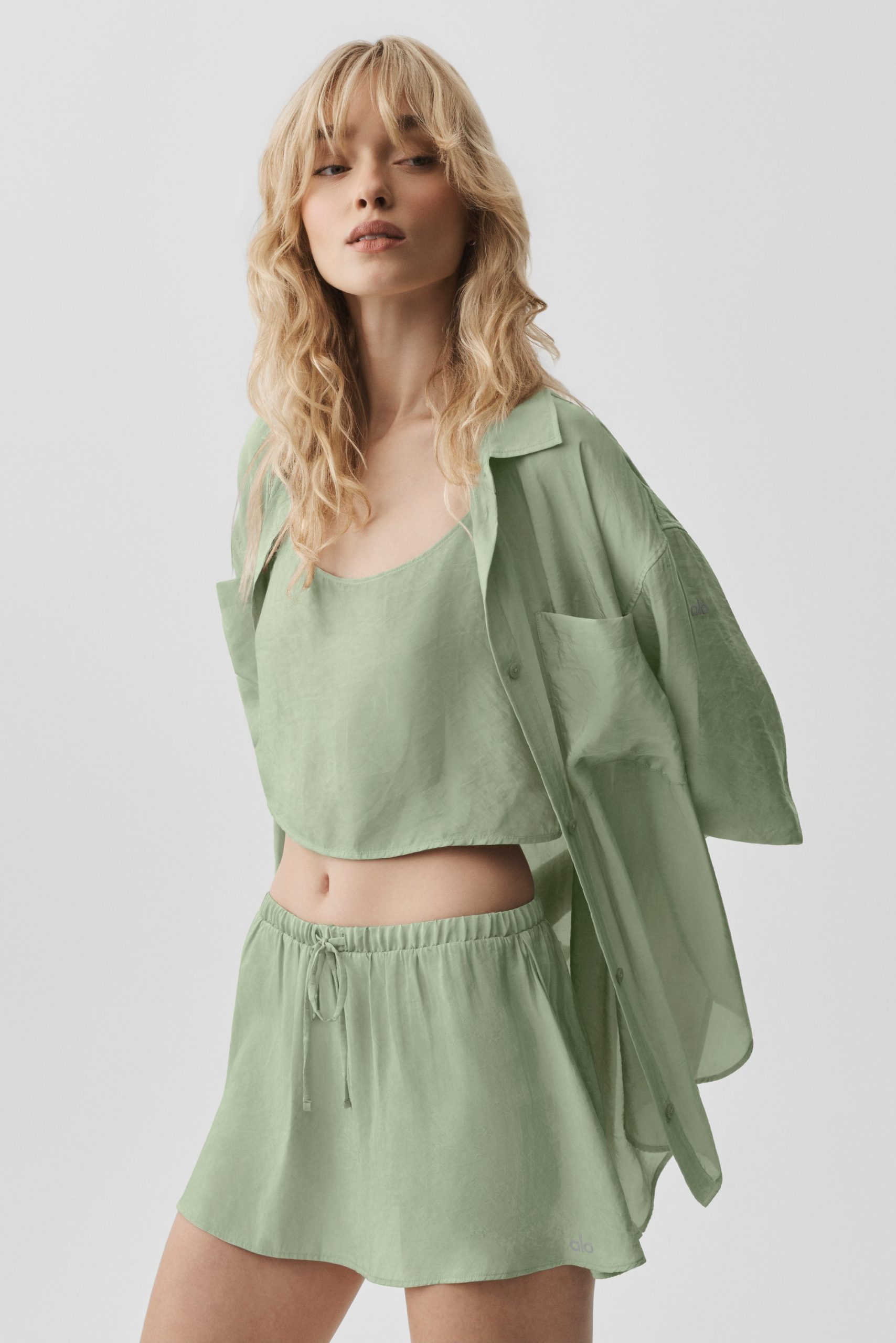 Semi-Sheer Golden Hour Button Down Long Sleeve - Dune Grass - Image 3