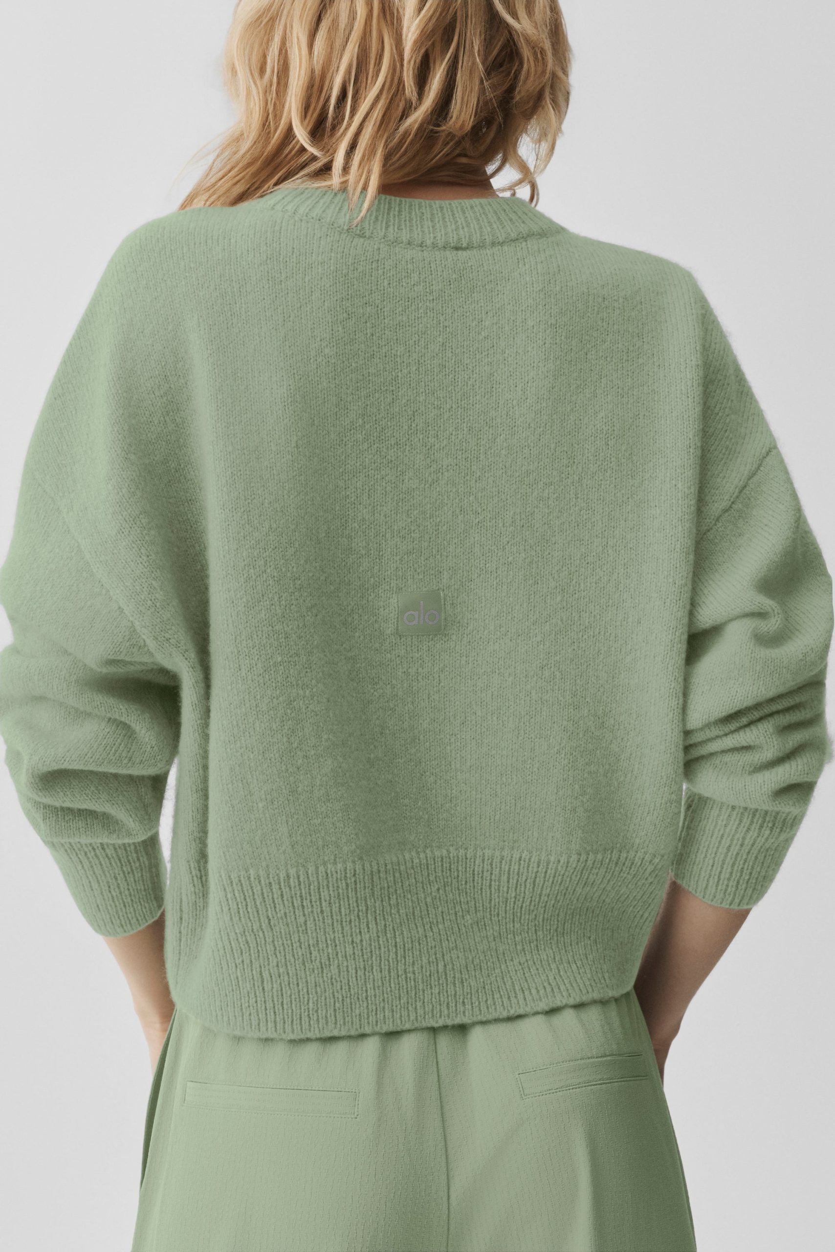 Wool Cashmere Cropped New Class Crewneck Sweater - Dune Grass - Image 2