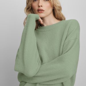 Wool Cashmere Cropped New Class Crewneck Sweater - Dune Grass