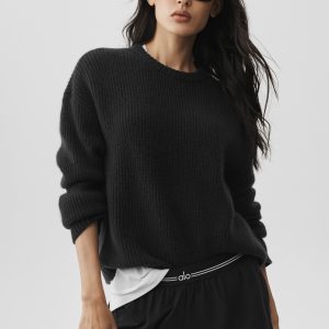 Wool Cashmere Ribbed Noble Crewneck Sweater - Black