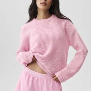 Wool Cashmere Ribbed Noble Crewneck Sweater - Pink Marshmallow